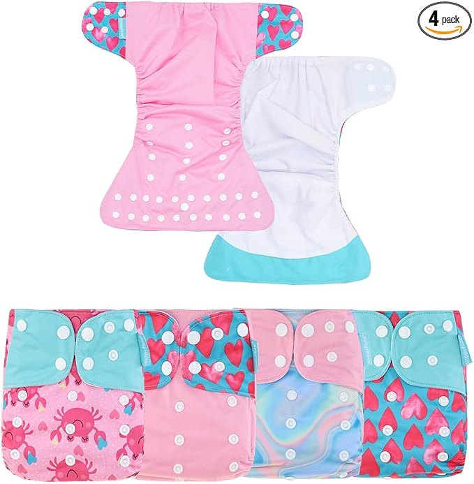 HappyFlute 4 Sets Newborn Baby Cloth Pocket Diapers One Size Adjustable Reusable by Unknown