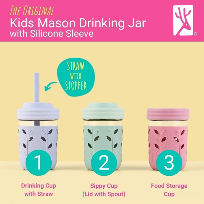 Elk and Friends Kids + Toddler Glass Cups | The Original 8oz Glass Mason Jar - Image 7