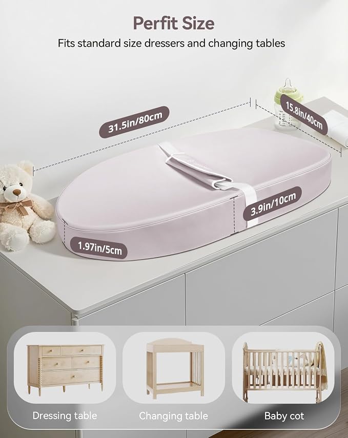 COMOMY Baby Changing Pad with Wipeable & Waterproof PU Cover, Contoured Diaper - Image 5