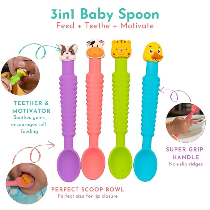3-in-1 Silicone Baby Spoon Self Feeding 6+ Months - Image 2