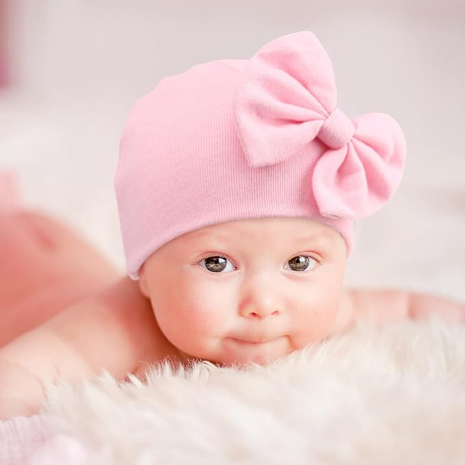 BQUBO Newborn Baby Hats Mittens Set Hospital Hat Beanie Infant Bow Hats Baby - Image 2