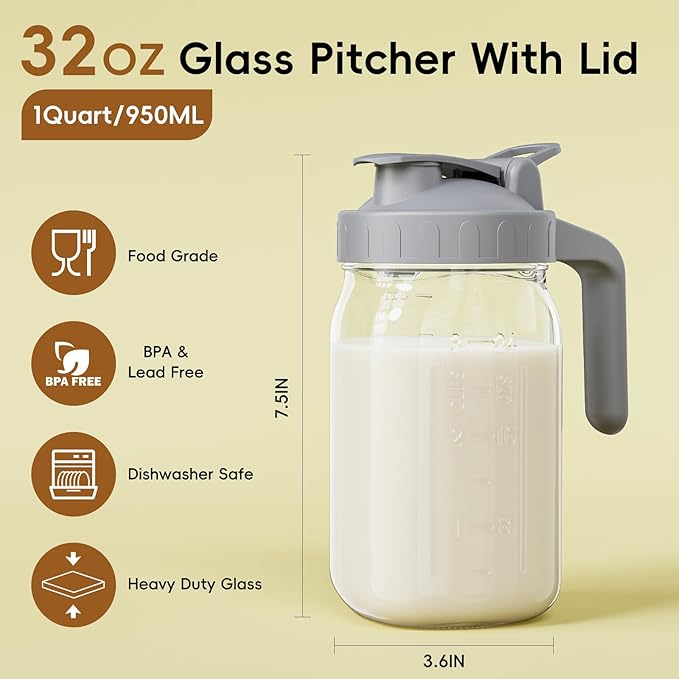 Breast Milk Pitcher Jug - 32 oz Glass Mason Jar Airtight Pitcher - Image 2