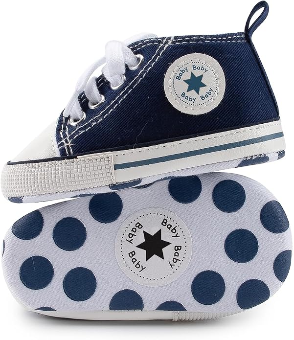 Meckior Baby Girls Boys Canvas Sneakers Soft Sole High-Top Ankle Infant First by Meckior