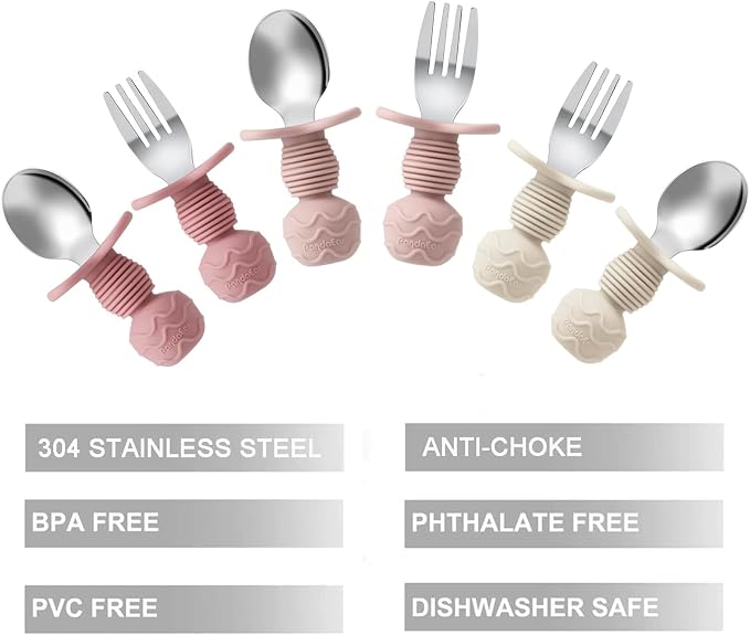 PandaEar 6 Pack Stainless Steel Toddler Spoons and Fork Feeding Set - Image 2
