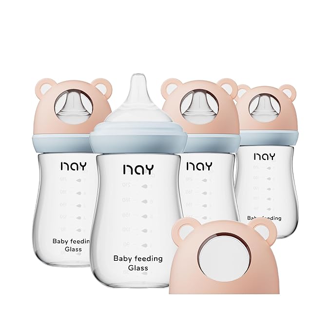 Natural Glass Baby Bottle for Breastfeeding Babies, 8oz Anti-Colic Baby Bottle by yanyoyo