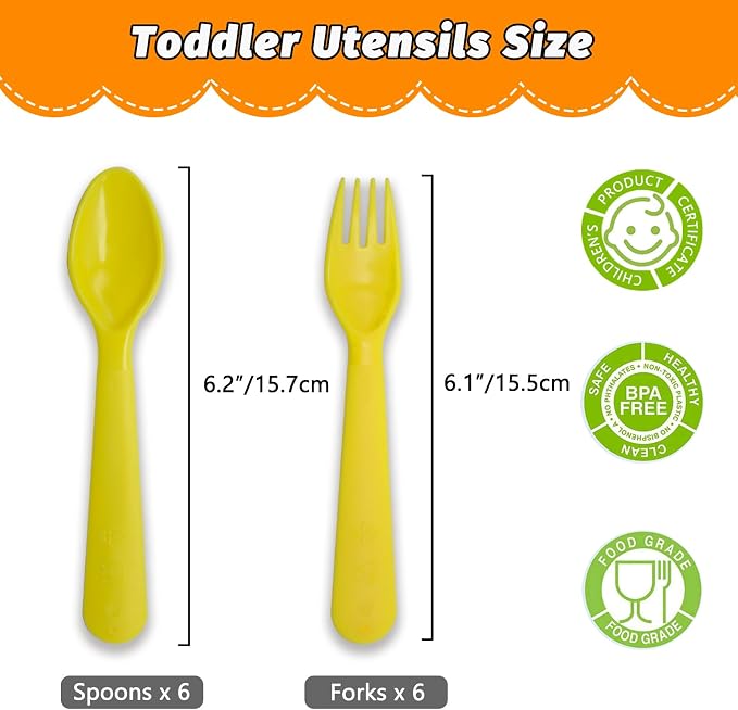 12 Pcs Kids Spoons and Forks Toddler Utensils Plastics Reusable Silverware Baby - Image 2