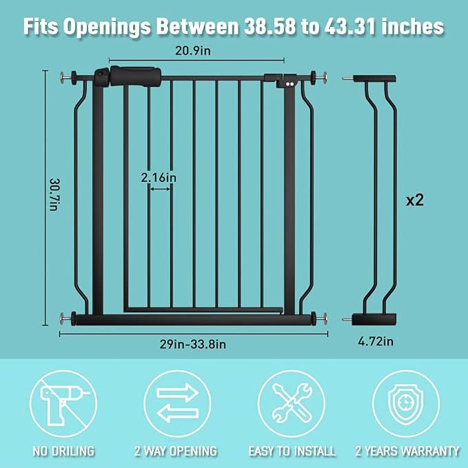 WAOWAO Baby Gate 38.58-43.31" Extra Wide Pressure Mounted Walk Through Swing - Image 6