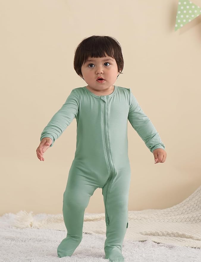 Jimonda Baby Romper Boys Girls Bamboo Pajamas 2-Way Zipper Footed Unisex Zip-Up - Image 4