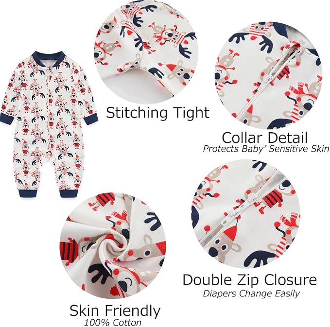 Newborn Baby 2-way Zipper Romper Cotton One-piece Jumsuit 3-pack, 0-24 Months - Image 3