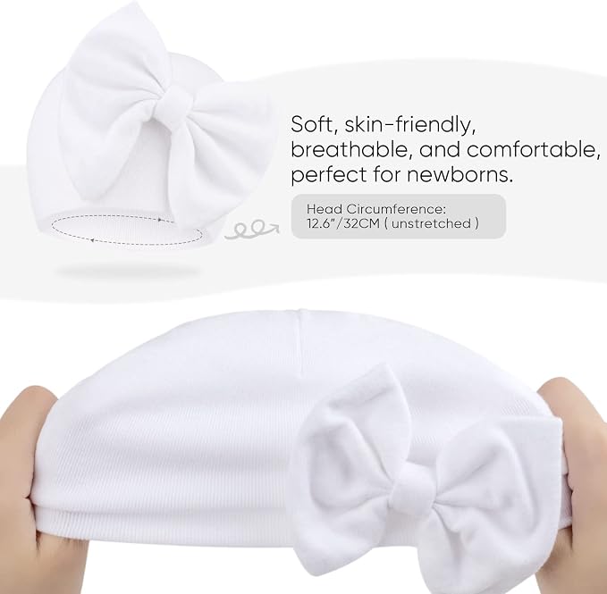 BQUBO Newborn Baby Hats Mittens Set Hospital Hat Beanie Infant Bow Hats Baby - Image 7