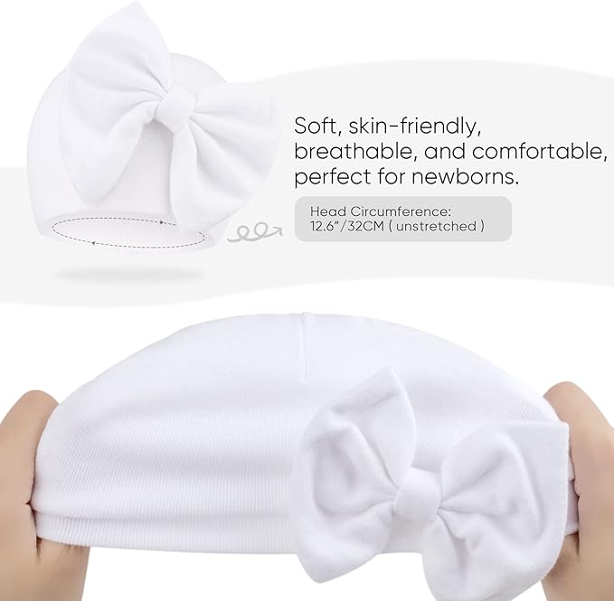 BQUBO Newborn Baby Hats Mittens Set Hospital Hat Beanie Infant Bow Hats Baby - Image 7