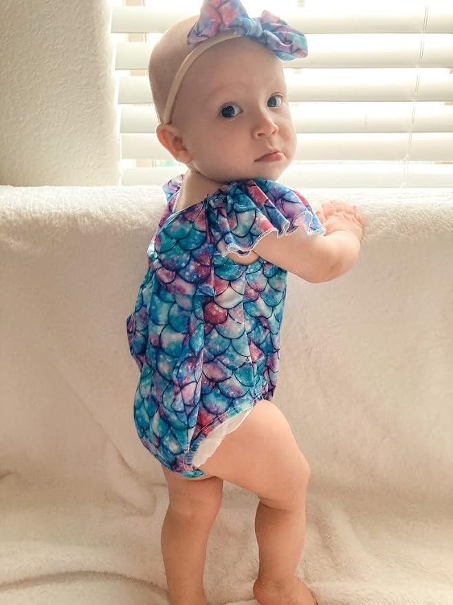 Toddler Girl Baby Ruffles Mermaid Fish Scale Swimsuit One Piece Swimwear - Image 2