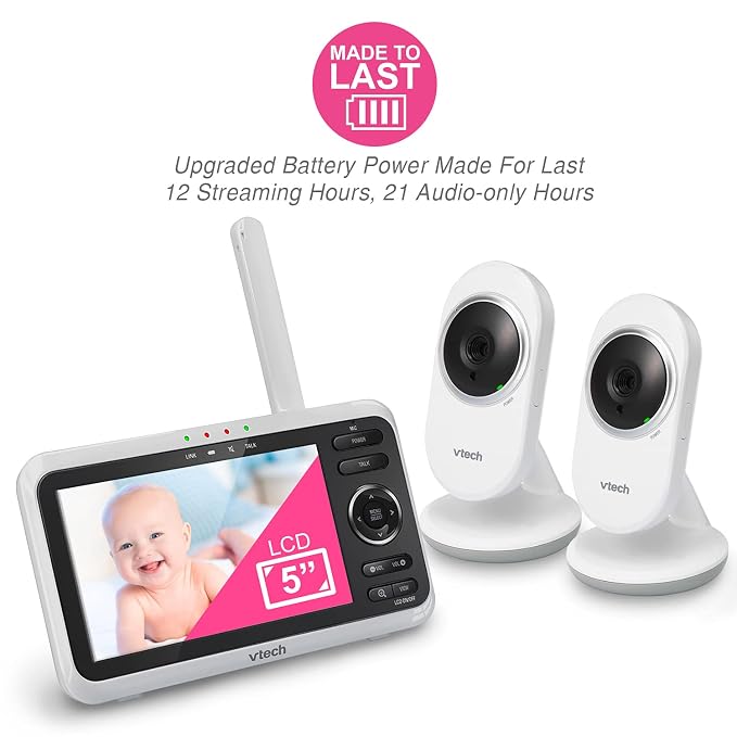 VTech VM350-2 Baby Monitor, 2 Cameras, 1000ft Range, Night Vision, 2-Way Audio - Image 3