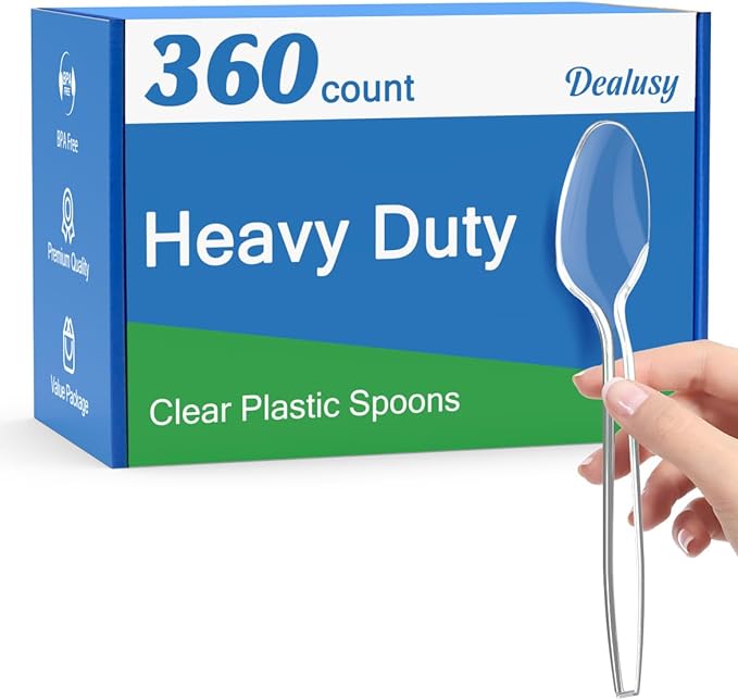 360 Count Clear Plastic Spoons Disposable, Heat Resistant, Solid and Durable by Dealusy
