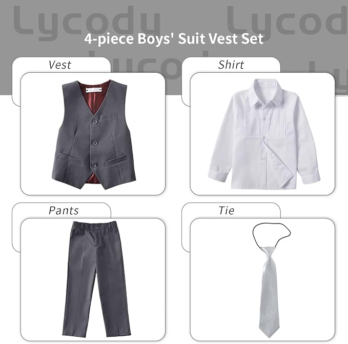 Boys Vest Set Formal Dress Suits Wedding Outfit Dresswear - Image 2