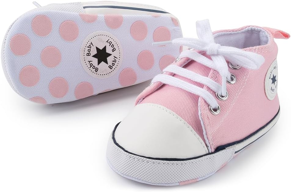 Meckior Baby Girls Boys Canvas Sneakers Soft Sole High-Top Ankle Infant First by Meckior