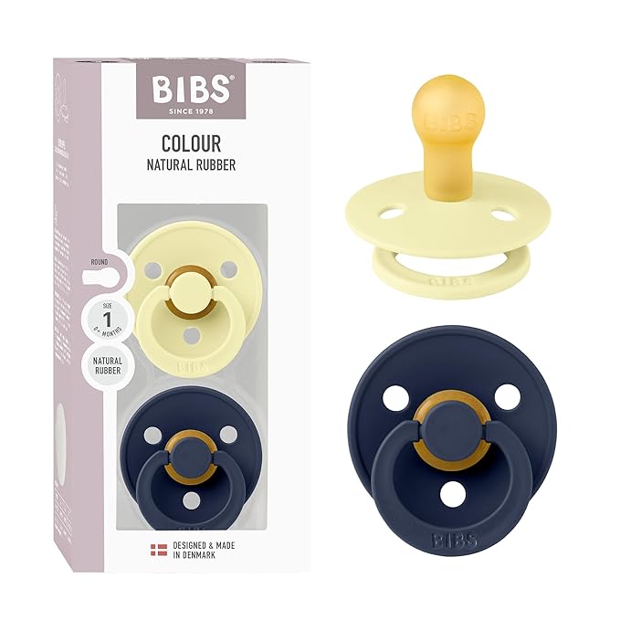 BIBS Colour Pacifier 2-Pack, BPA Free, Round Nipple. Natural Rubber Latex by BIBS