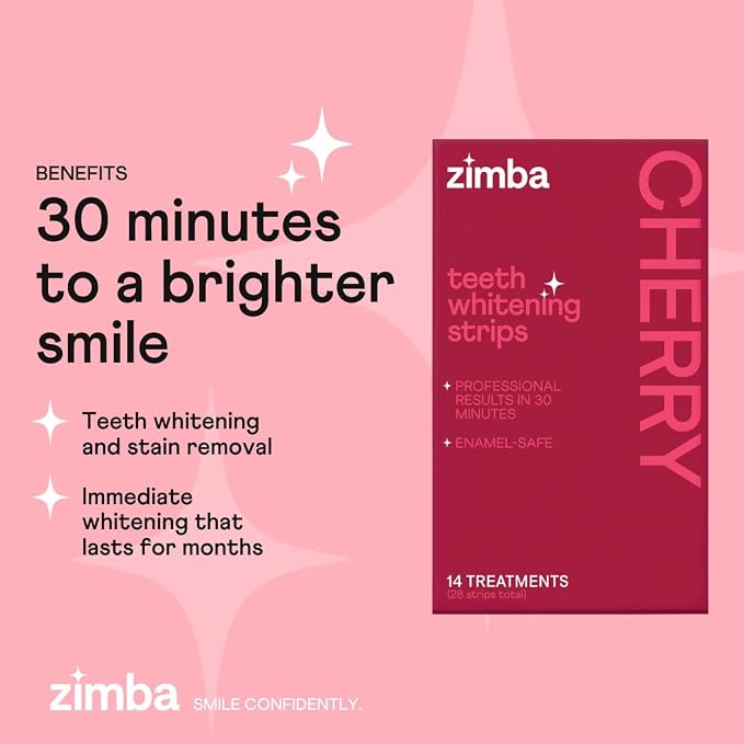 New Zimba Cherry Flavored Teeth Whitening Strips | Vegan, Enamel Safe Hydrogen - Image 2