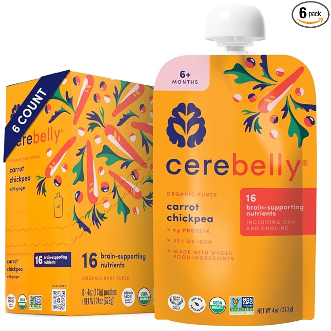 Cerebelly Organic Baby Food Pouches, Carrot Chickpea Purees, 16 Nutrients by Cerebelly