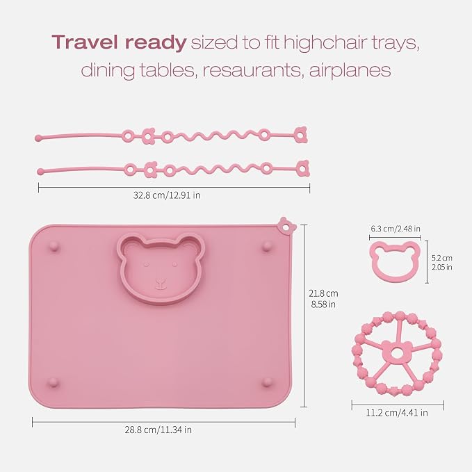 2 Pack Baby Silicone Mat with Suction Base and 4 Stretchable Straps, 6 Strong - Image 4