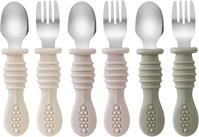 PandaEar 6 Pack Toddler Fork and Spoon Utensil Set, Baby Silicone Stainless by PandaEar
