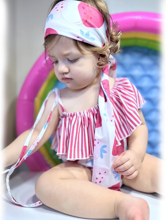 Toddler Baby Girls Ruffles Bikini One Piece Swimsuits Floral Off Shoulder - Image 2
