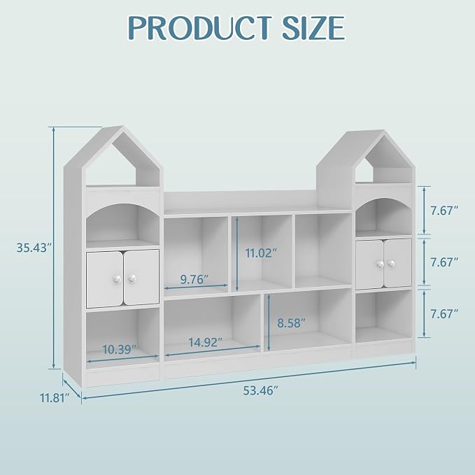 Vabches Kids Bookcase and Toy Storage Cabinet, Children Bookshelf, Castle Shape - Image 2