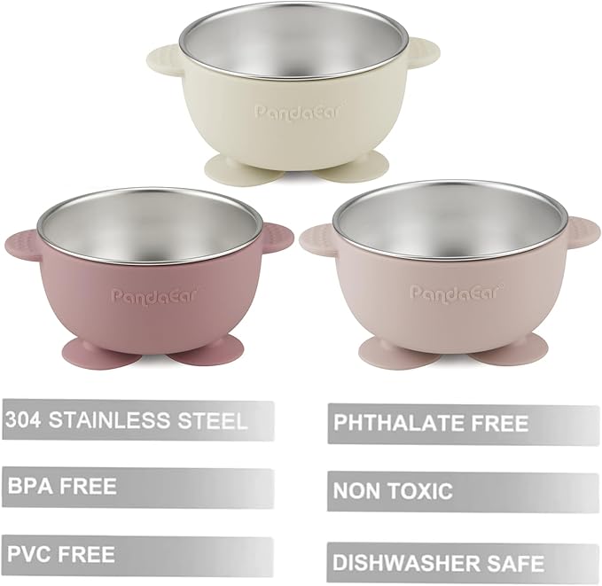 PandaEar 3 Pack Stainless Steel Baby Suction Bowls, Non-Slip Child Food Bowl - Image 3