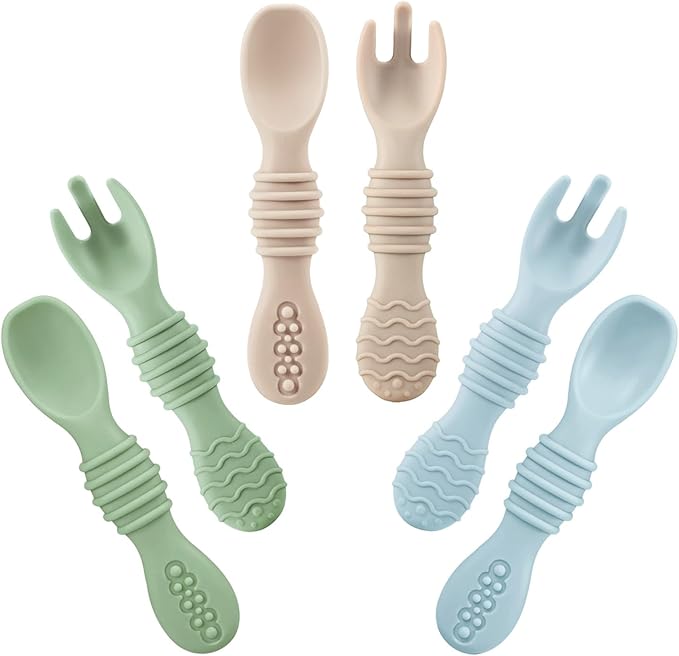 PandaEar 6 Pack Silicone Baby Spoons & Forks | Baby Feeding Set Self Feeding by PandaEar