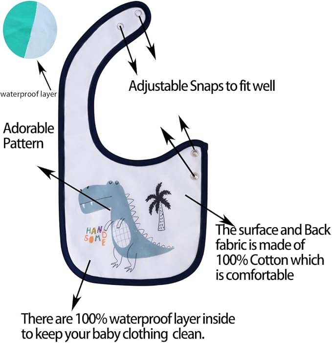 Maiwa 6 Pack Waterproof Cotton Baby Bibs - Image 2