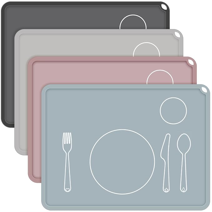 Zhehao 4 Pcs Montessori Kids Placemat 16 x 12'' Non Slip Baby Silicone Placemats by Zhehao