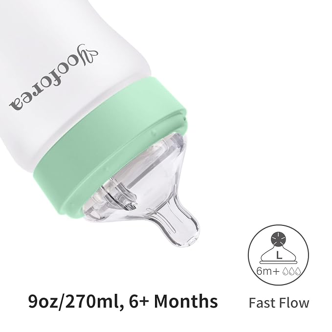 Yooforea Silicone Coated Glass Baby Bottle, 6M+ Fast Flow Nipple I Anti-Colic - Image 5