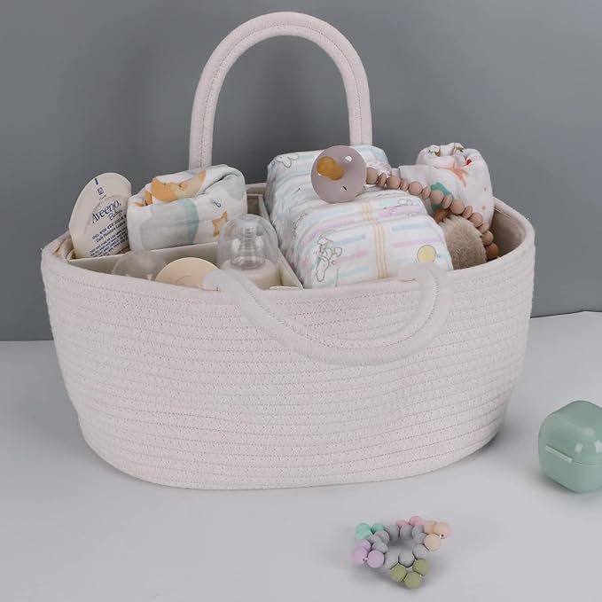 Baby Diaper Caddy Organizer for Girl Boy Cotton Rope Nursery Storage Bin Basket - Image 4