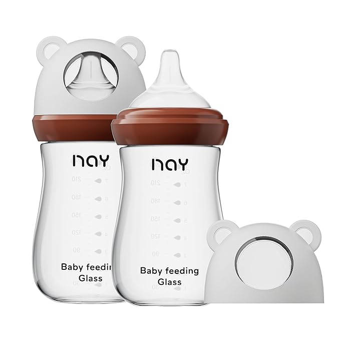 Natural Glass Baby Bottle for Breastfeeding Babies, 8oz Anti-Colic Baby Bottle by yanyoyo