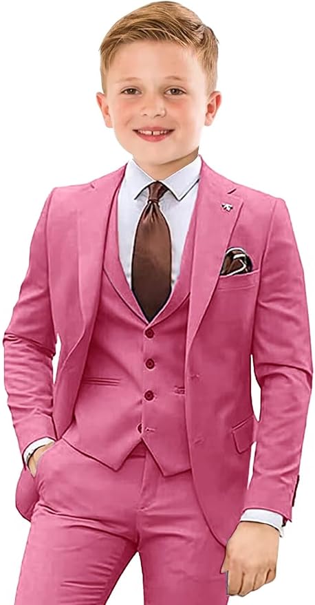 Boys Suit 4 Piece Slim Fit Kids Tuxedo Suit Formal Wedding Outfit Blazer Vest by Tesscy