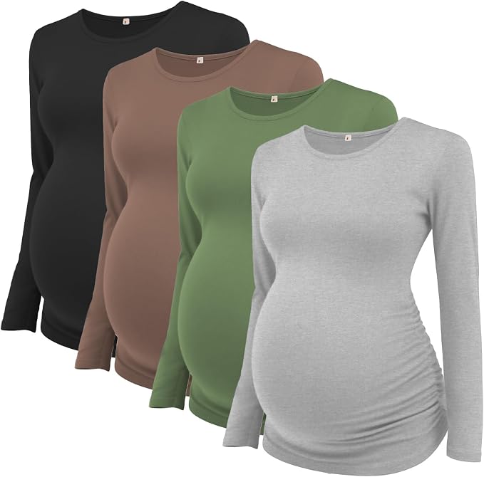 Ecavus Women's Maternity Shirts Long Sleeve Soft Stretchy Pregnancy Tops Side by Ecavus