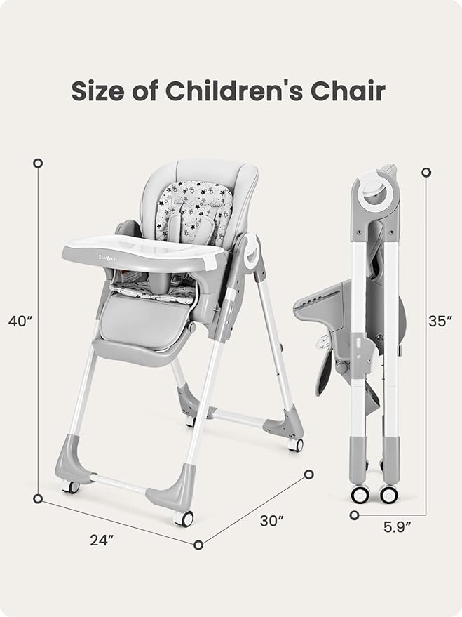 Foldable High Chair with Soft Cushion, High Chairs - Image 5