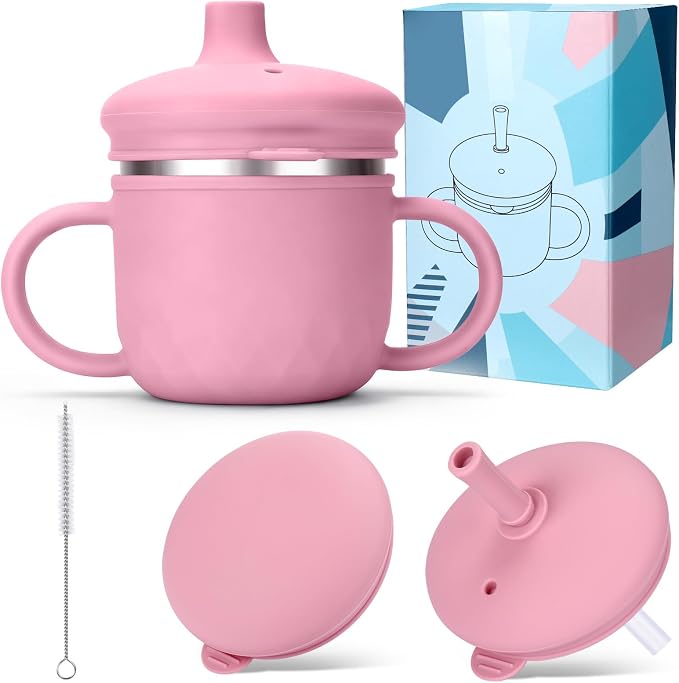 BUSOHA Stainless Steel Sippy Cups - 3 IN 1 Silicone Sippy Cup by BUSOHA