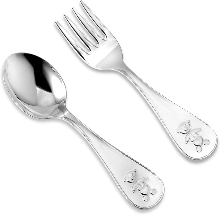 Sterling Silver Baby Spoon Fork Set Teddy Bear Design Personalized Engravable | by Unicornj
