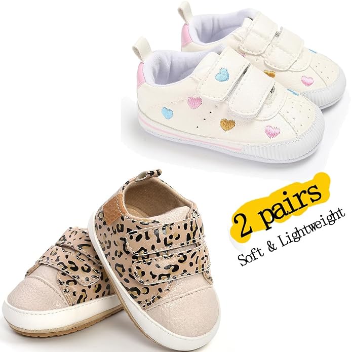 2Pairs Baby Shoes, Boys Girls Non-Slip Rubber Sole Sneakers, Unisex Infant Soft - Image 4