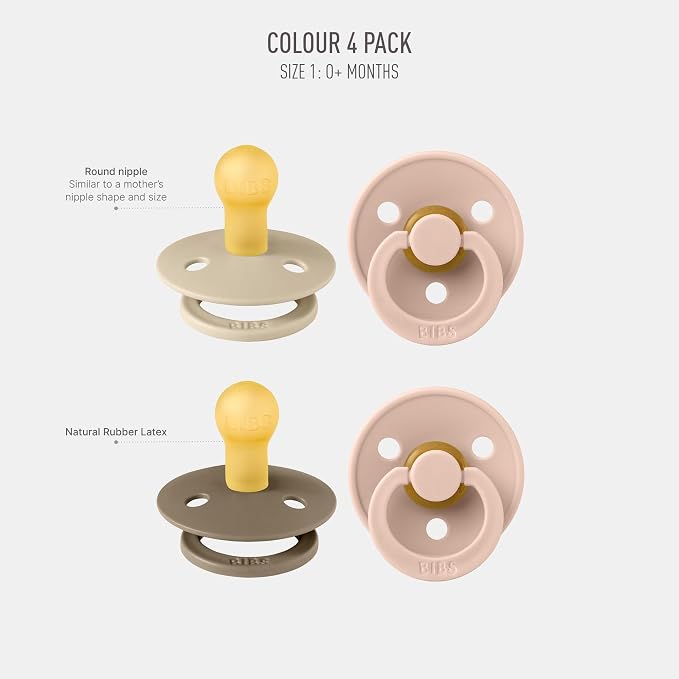 BIBS Pacifiers - Colour 4 Pack | Round Nipple Baby Pacifier | BPA Free Natural - Image 2