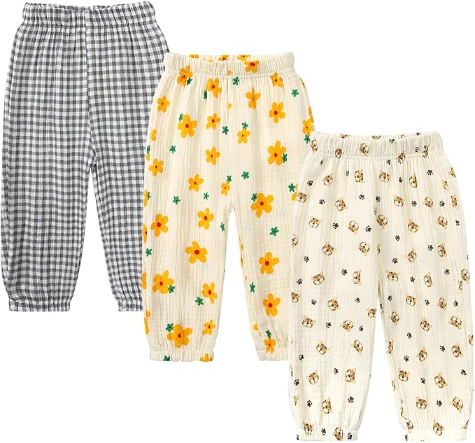 MYGBCPJS Baby Boys Girls Cotton Linen Trousers Kids Casual Ankle Pants Loose by MYGBCPJS