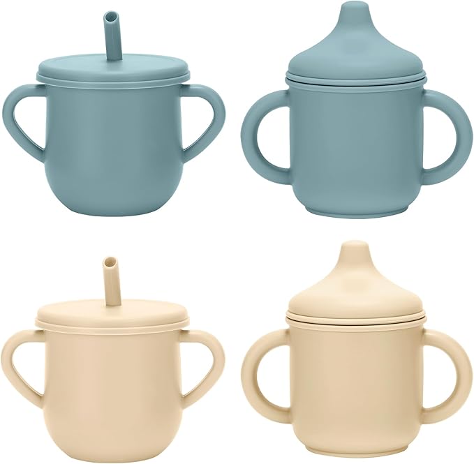 Silicone Toddler Cups Set, 2 Straw Cups and 2 Sippy Cups by Unknown