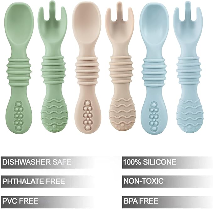 PandaEar 6 Pack Silicone Baby Spoons & Forks | Baby Feeding Set Self Feeding - Image 2