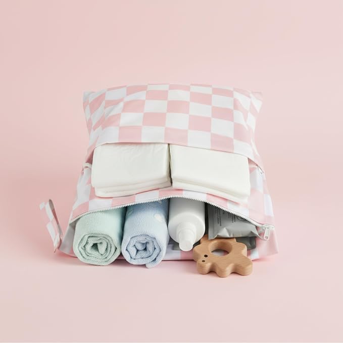 Pink Checkered Waterproof Wet Dy Diaper Bag - Image 2
