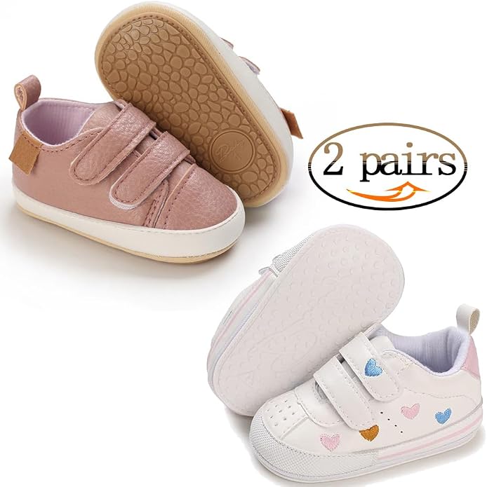 2Pairs Baby Shoes, Boys Girls Non-Slip Rubber Sole Sneakers, Unisex Infant Soft - Image 2