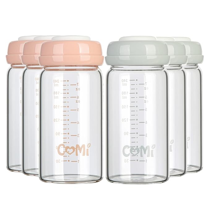 COMI Wide Neck Glass Breastmilk Collection n Storage Bottle, 6 Packs, 8oz by COMI