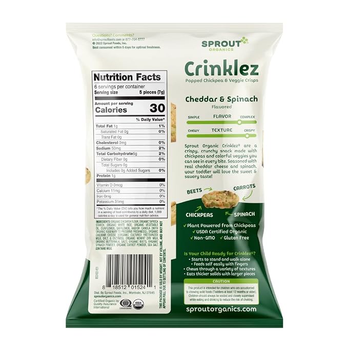 Sprout Foods Inc Organic Baby Food Toddler Snacks Crinklez, Cheesy Spinach - Image 3