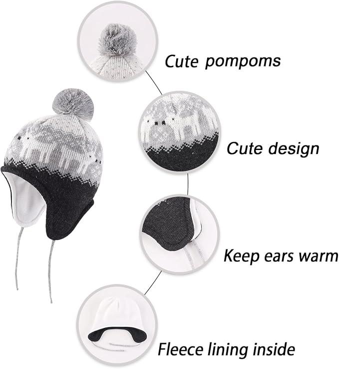LANGZHEN Toddler Kids Infant Winter Hat, Earflap Knit Warm Cap Fleece Lined - Image 3
