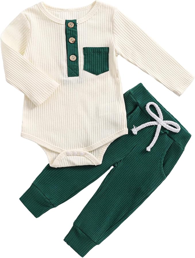 fhutpw Baby Boy Clothes 3 6 12 18 Months Ribbed Knitted Long Sleeve Romper and by fhutpw